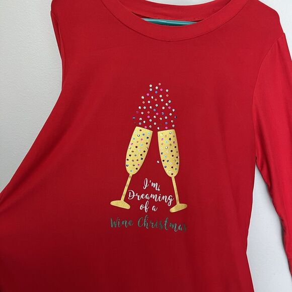 Allison Brittney | Dreaming Of A Wine Christmas Roll Tab Sleeve Top Large Sequin - Picture 3 of 6